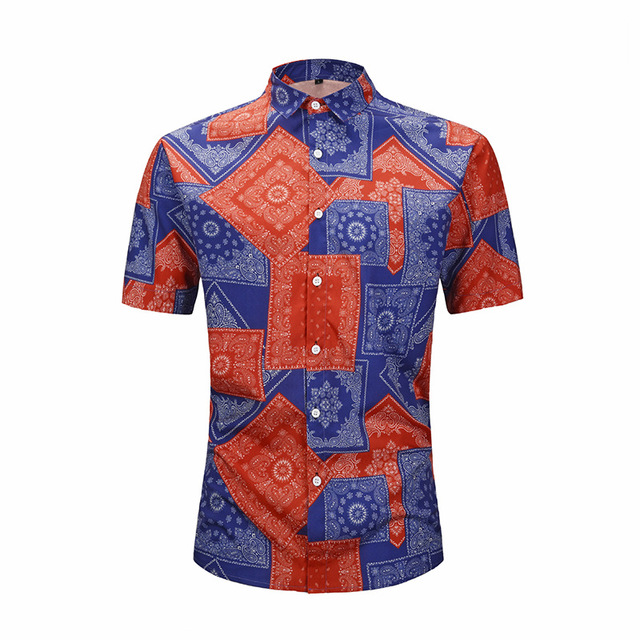 T shirt a manches courtes pour hommes de 19 saisons New Large Size pour hommes section mince rue Youth motif imprime en rouge et bleu