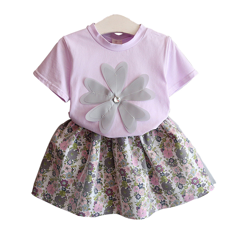 Floral Patched Toddlers Fille Vetements Dete Set Enfants T shirt Jupe Imprimee Pour 2Y 9Y