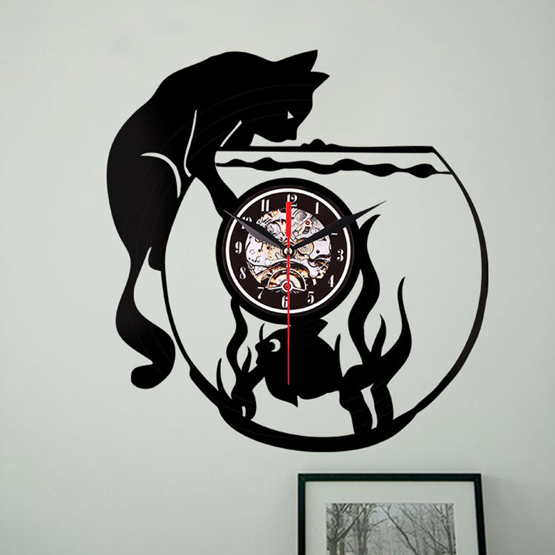 Cat Disque Vinyle Horloge Murale Cadeau Faite A La Main Salon Decor A La Maison
