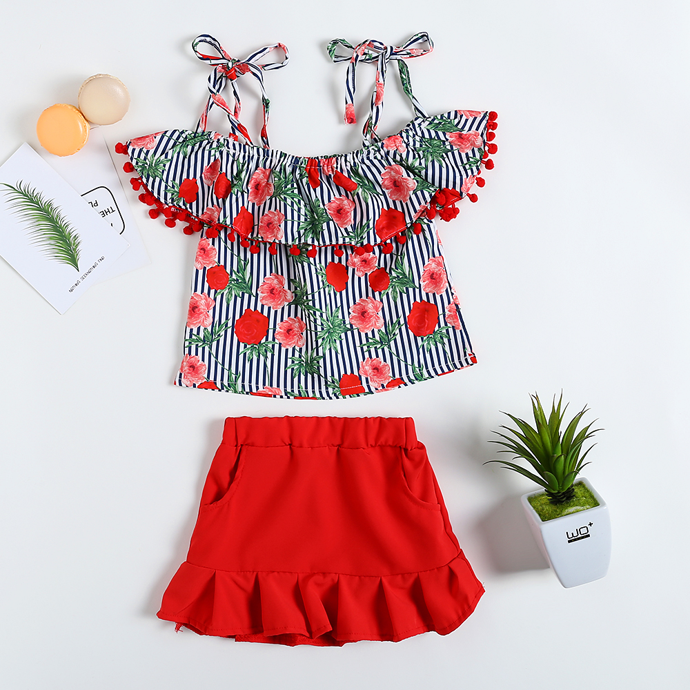 Floral Toddler Girls Tops ensembles de jupe courte pour 1Y 7Y