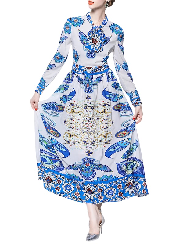 Robe droite pour femme Aline Print Floral Bow Loose Dress