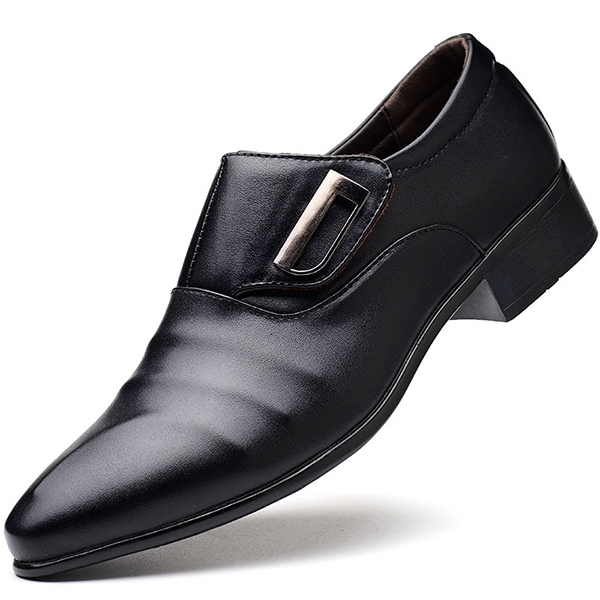 Men Large Size Pointed Toe Metal Buckle Business Casual Shoes