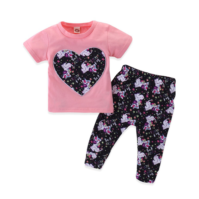 2Pcs Animal Print Toddler Girls Clothing Sets Tops Manches Courtes Pantalons Pour 1Y 5Y