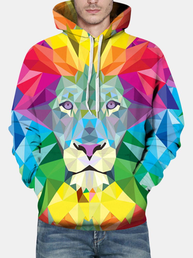Sweat a Capuche Mode a Imprime Colore Motif Lion 3D Sweat shirt Sport Casual pour Homme