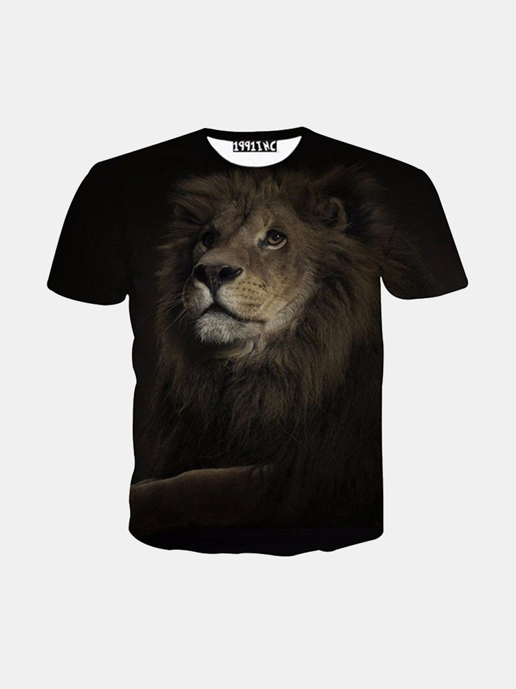 Mens Fashion Summer Casual 3D Lion imprime O-cou a manches courtes T-shirt