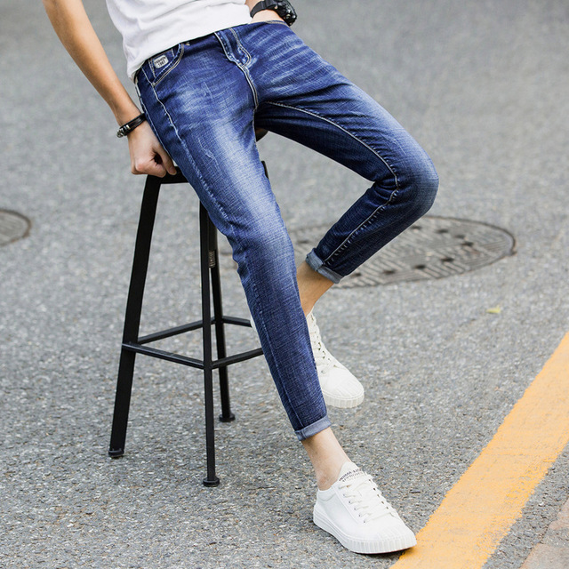 Saison Section mince Jeans Hommes Pieds Slim Neuf Pantalon Tendance Polyvalente Gratter Pantalon Droit Hommes