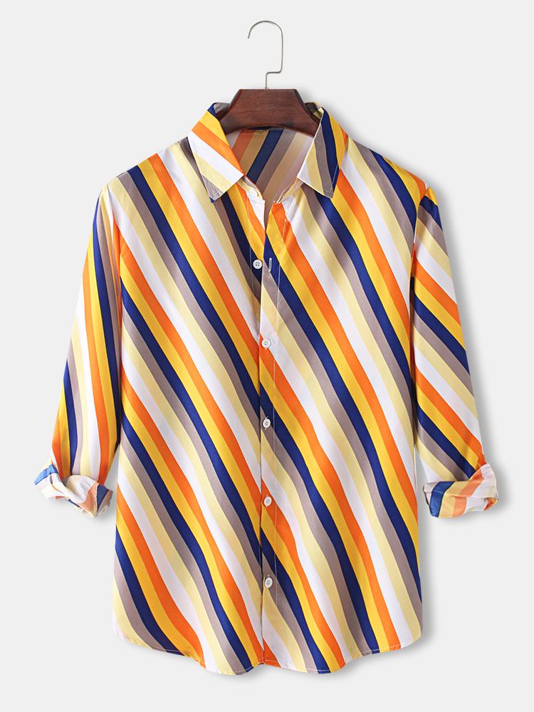 Mehrfarbige Langarmhemden mit diagonalem Streifendruck für Herren