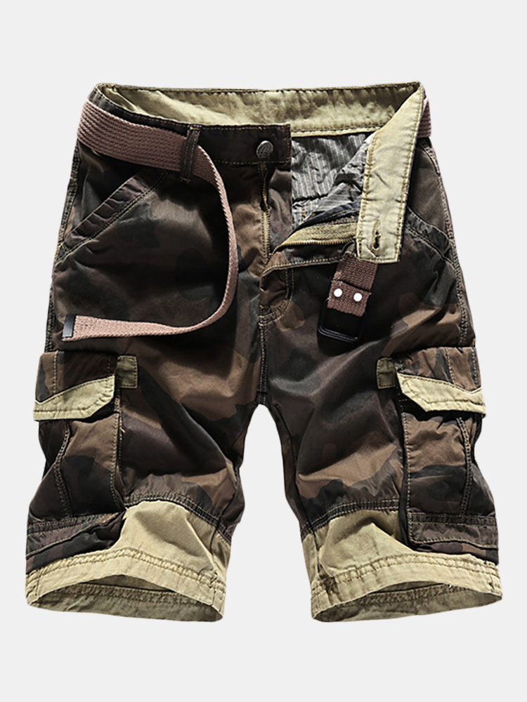 Mens shorts cargo en coton respirant d'ete multi-poches camouflage longueur au genou shorts occasionnels