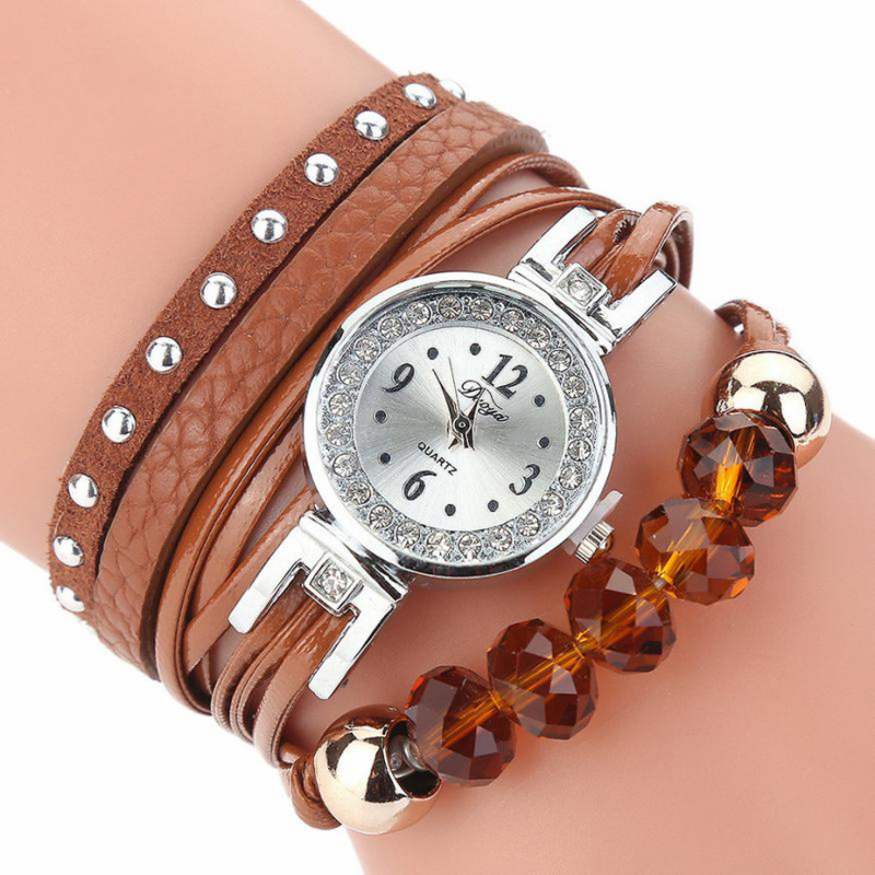 Cristal style casual femmes bracelet montre cadeau bracelet en cuir montre a quartz