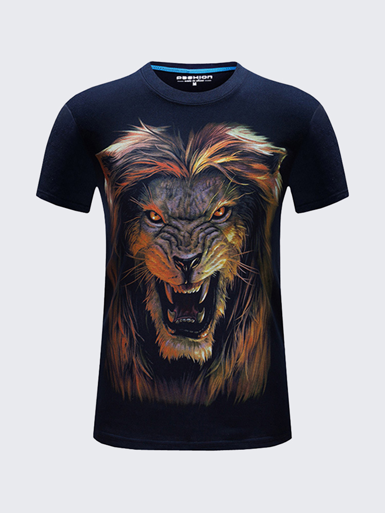 T-shirts Hommes Grandes Taille T-shirts Cool 3D Lion Printing T-shirts a manches courtes en coton a manches courtes