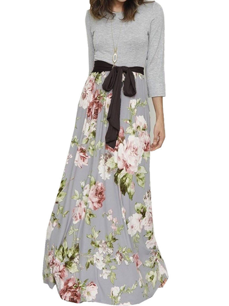 Robe longue maxi pour femmes Robe aline a blocs de couleurs et a fleurs