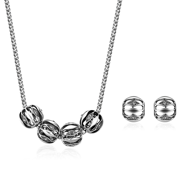Élegante Femmes Ensemble de Bijoux Argent Plaque Anallergique Micro Inlays Simple Lucky perles pour femmes