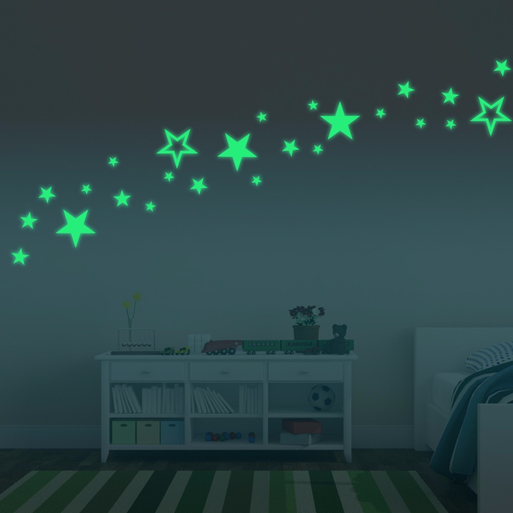 28PCS Fluorescent Glow Hollow Stars Wall Stickers Home Decor
