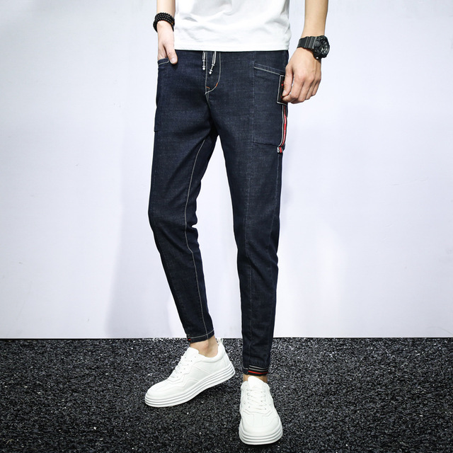 Nouveau Japonais Jeans Slim Neuf Pantalon Mode Ados Mince Section 9 Points Trous Pieds Sarouel 381