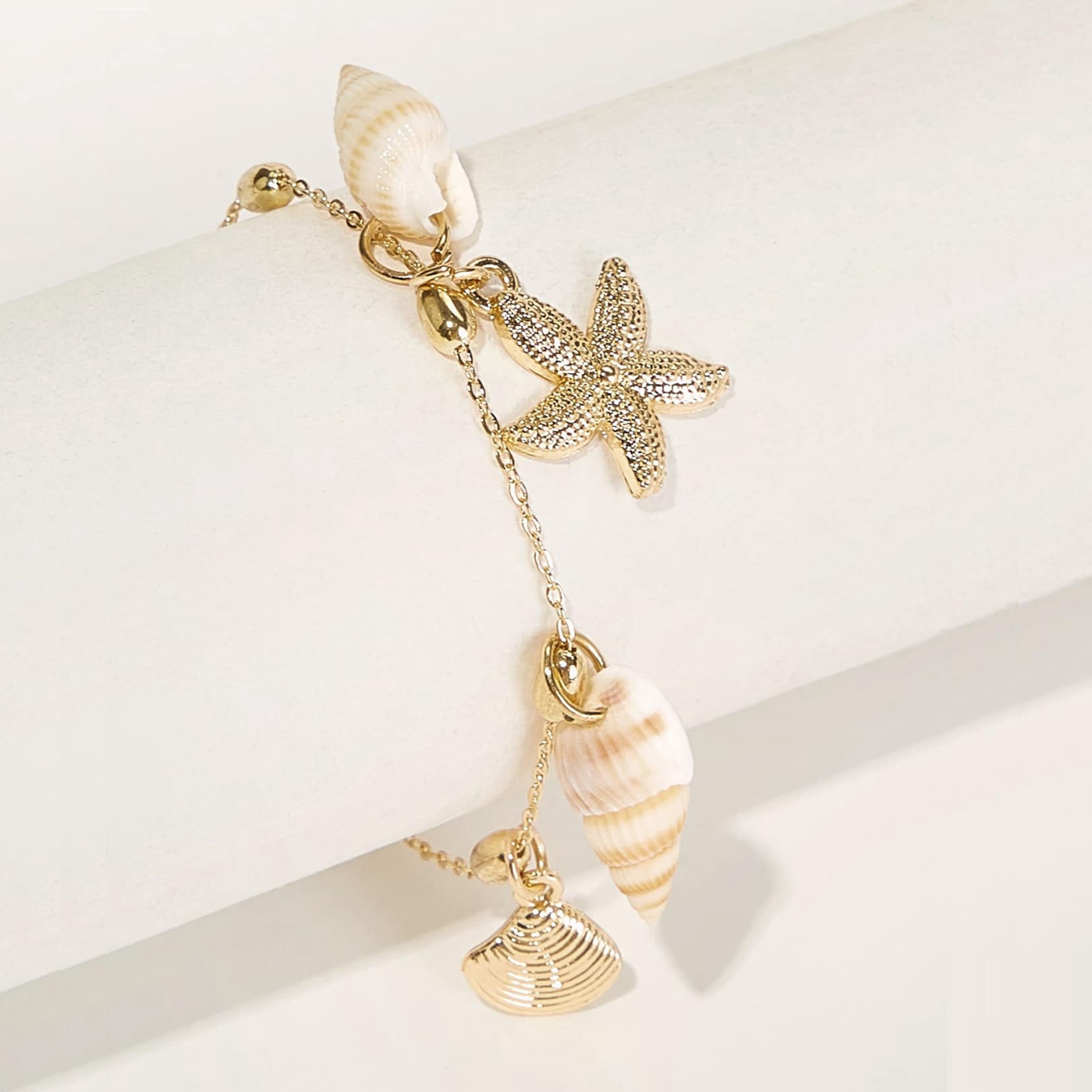  Bracelet en forme de chaine pendentif etoile de mer de conque avec coquille retro
