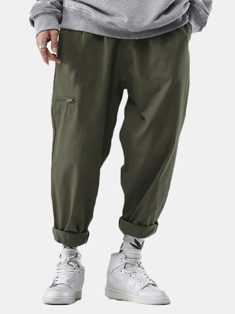 Pantalon cargo ample style rue pour hommes a taille elastique avec deux poches