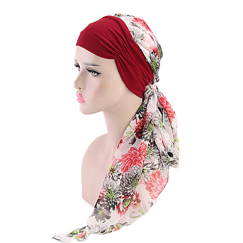 Bonnet casquette vintage pour femme style national decontracte mousseline de soie Soft bonnet solide chapeau long