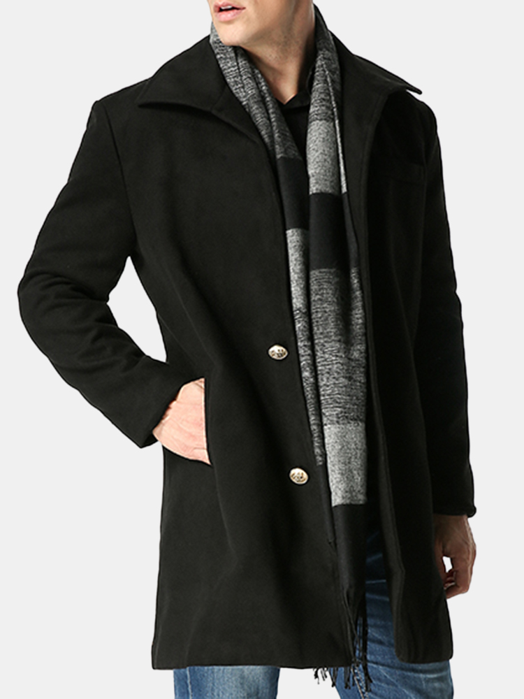 Newchic Winter Wolle Mid-Long Business Casual Trenchcoat Einreiherjacke Für Männer