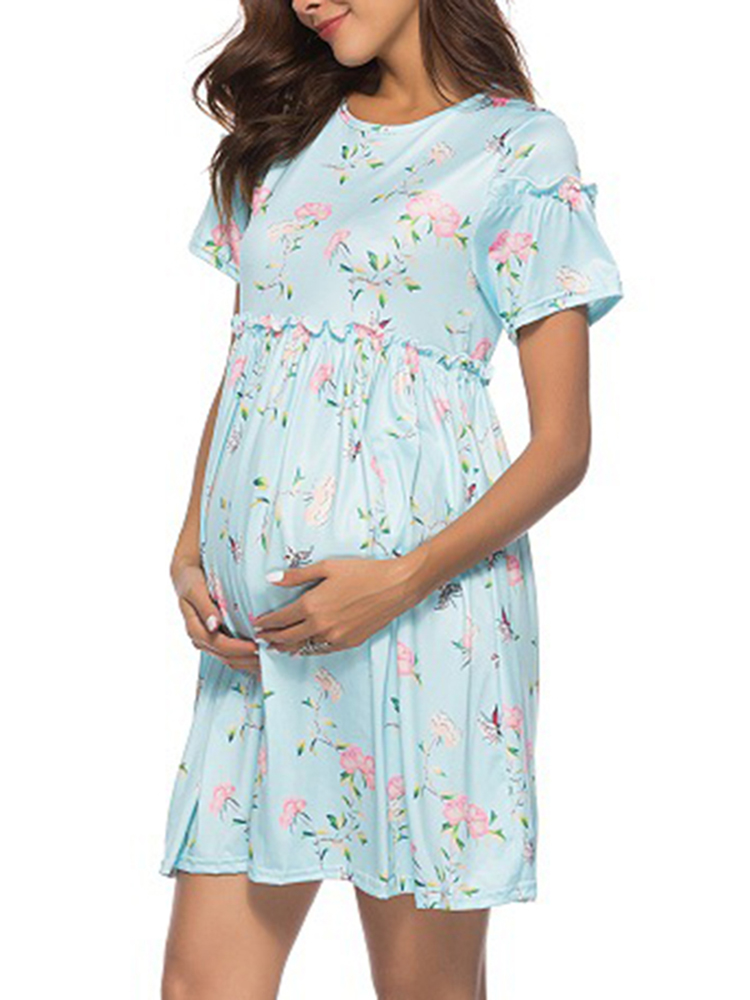 Robe de maternite a col rond avec imprime floral