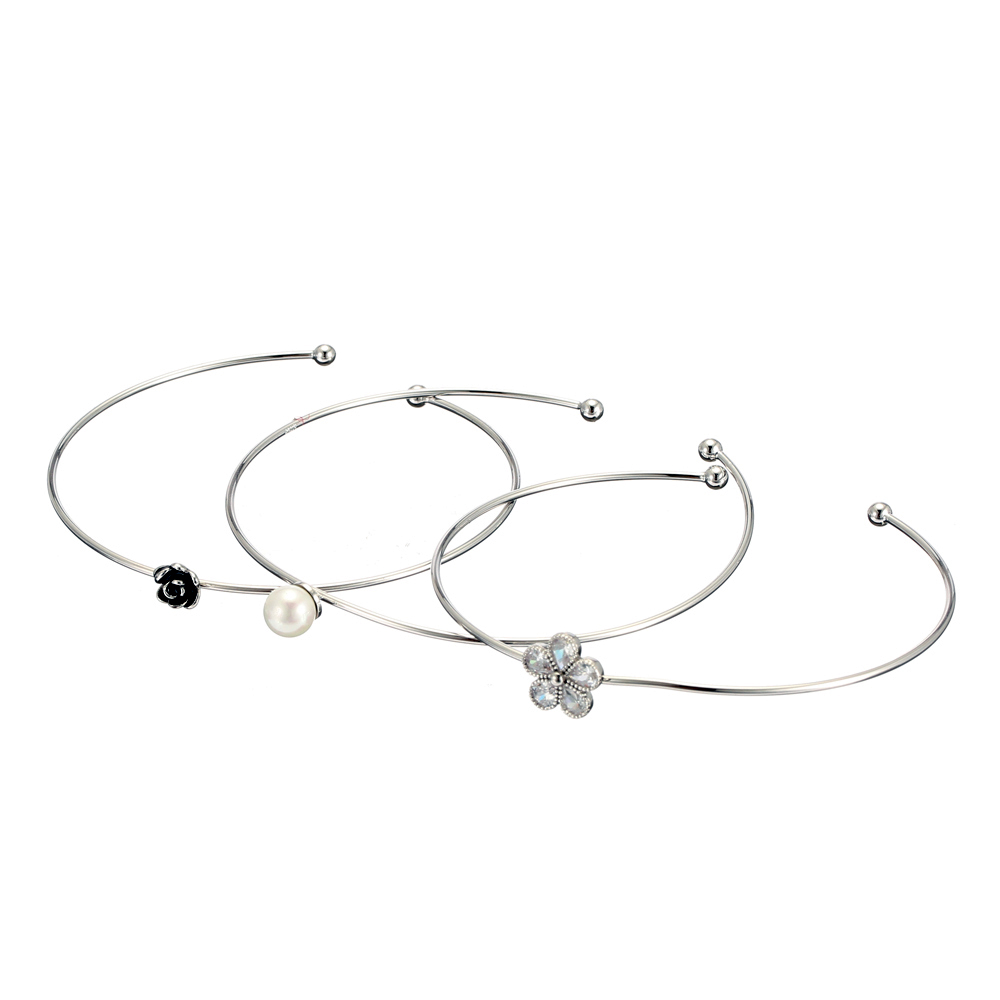 JASSY® 3 Pcs 925 Sterling Silver Womens Bracelet Bracelets Fleur Perle Charme Bracelets en argent
