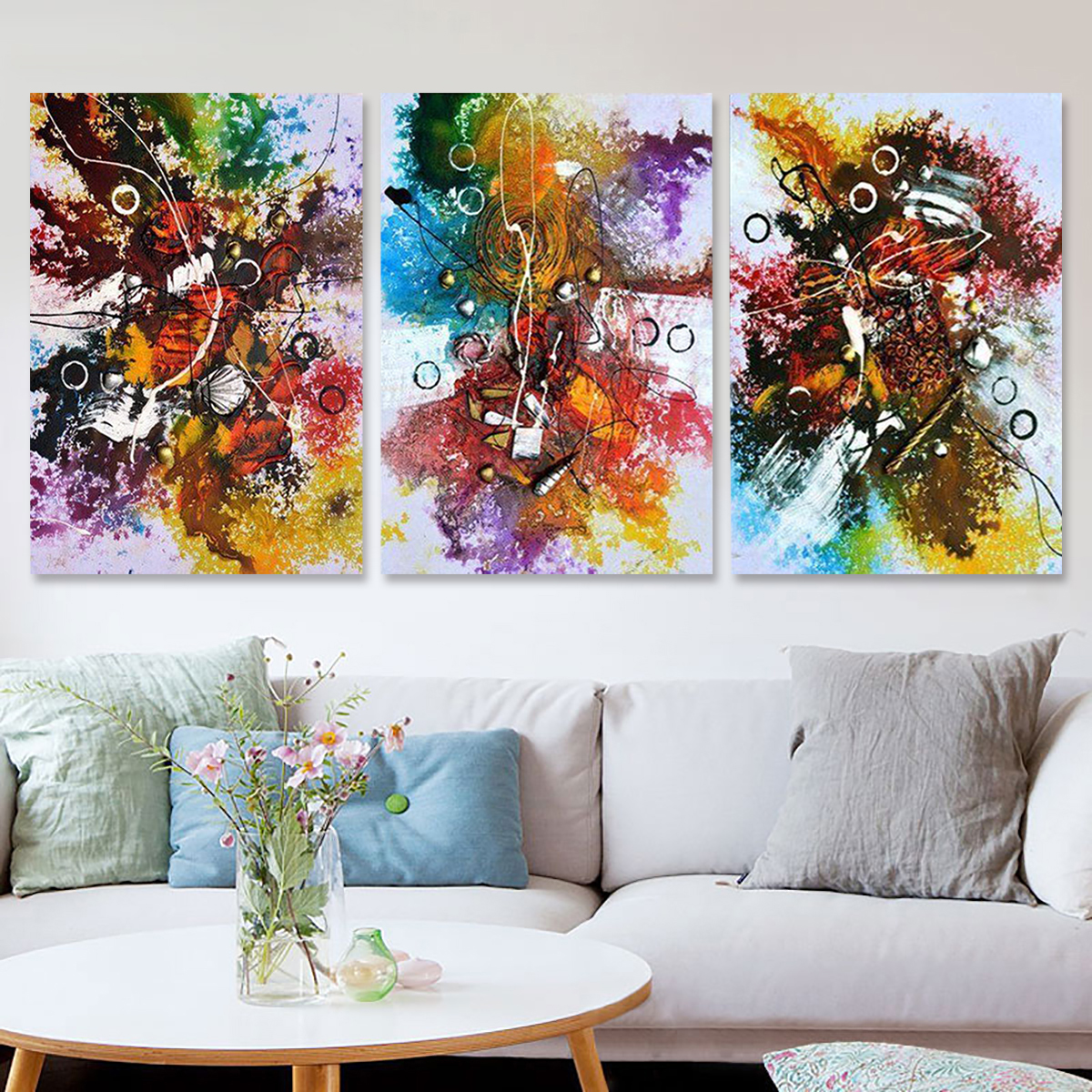 3Pcs Living Room Decor Life Sea Modern Canvas Wall Art Abstrait Peinture Ready Coupure sans cadre