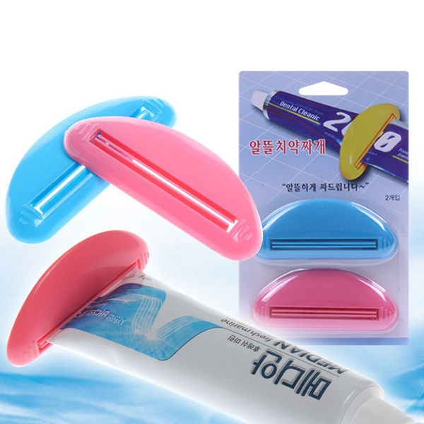 2Pcs Blue Pink Bathroom Dentifrice Dispenser Facial Cleanser Tube Cream Squeezer