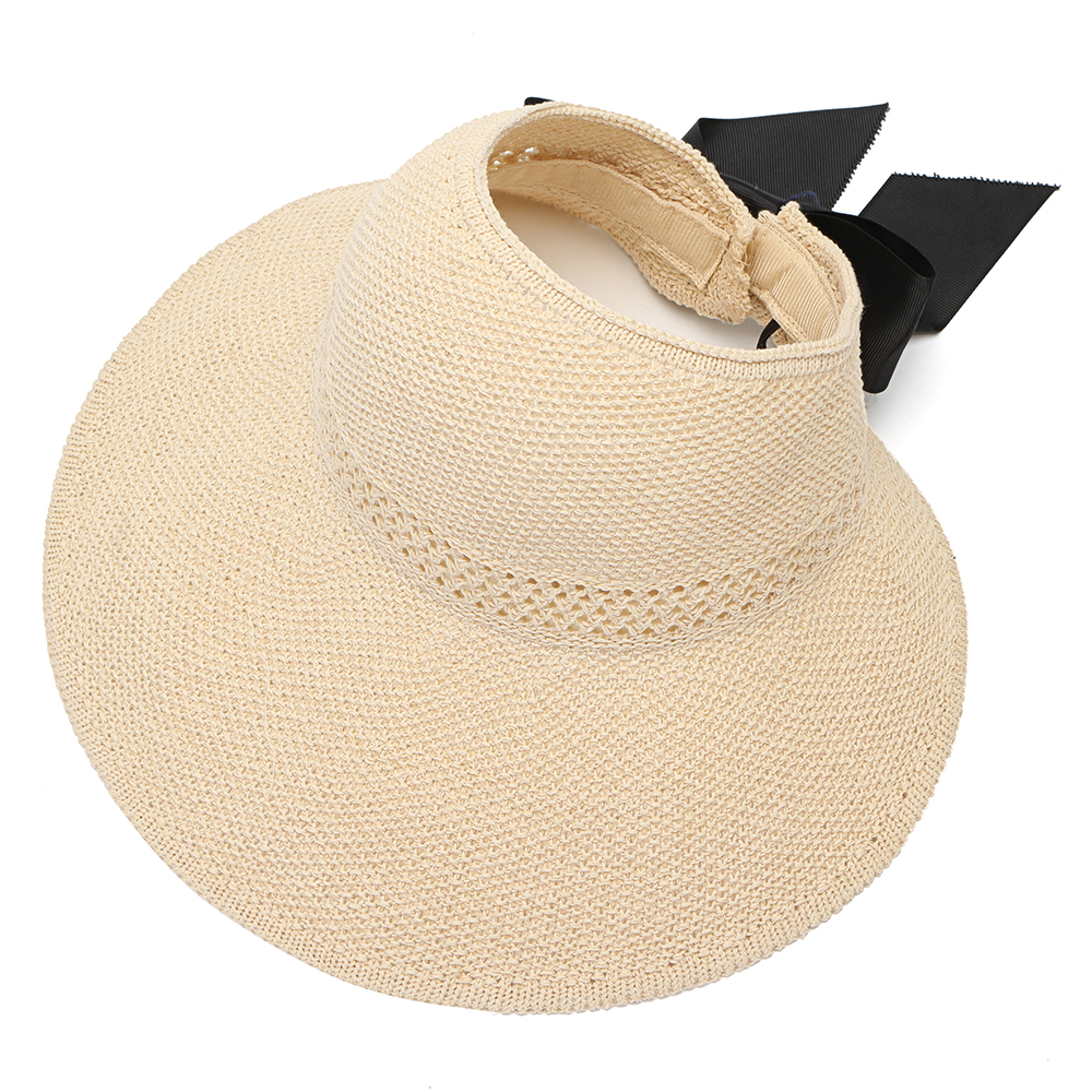 Femme tricote chapeau haut de forme vide Bow Big Hat equitation chapeau de paille soleil en plein air