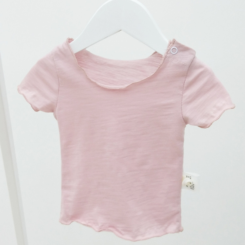 Breve couleur unie coton Toddler Girls Hauts Soft manches courtes T Shirt vetements dete