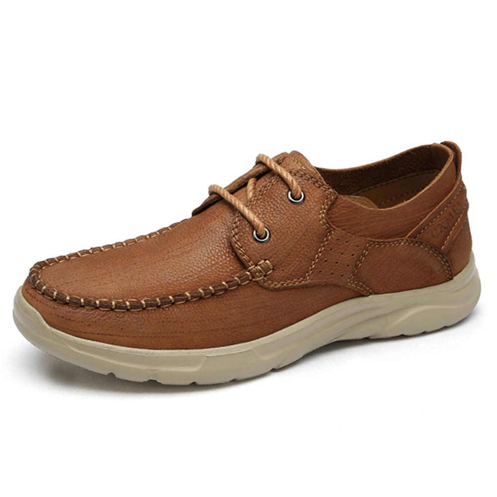 Bilde av CAMEL CROWN Men Outdoor Casual Shoes Stitching Retro Cowhide Leather Soft Sole Shoes