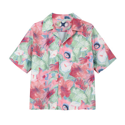 Nouveau design de la chemise des femmes sentiment de petite lache Loose Port Wind retro manches courtes style etranger fleur chemise