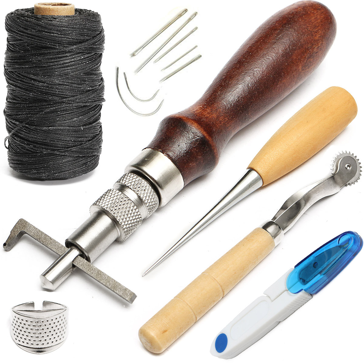 7 Pcs Set Cuir Carthert a la main Coutures a coudre Kit a outils Thread Awl Waxed Diner DIY