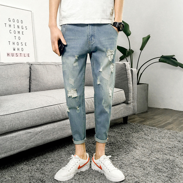 Pantalons en denim jeans pour hommes mince pantalon polyvalent nouvelle tendance delavee pantalons