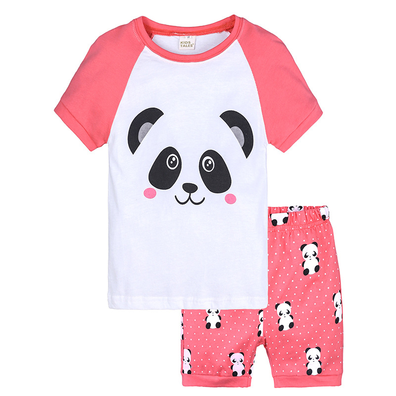 2 Pcs Mignon Panda Imprimer Filles Vetements Set Toddler Coton T-shirt + Shorts Pantalon Pour 1Y-9Y