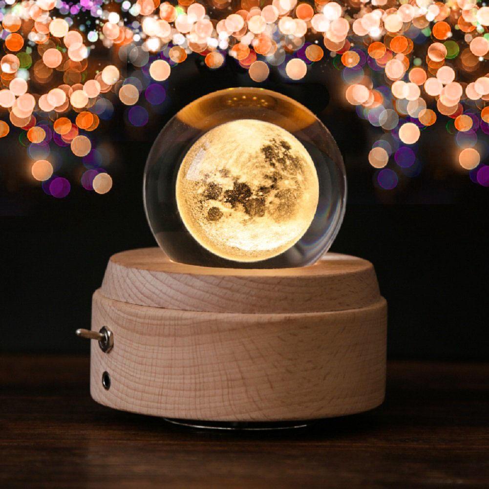 Lune boule de cristal boite a musique en bois lumineux rotatif cadeau de Noel Saint Valentin innovant