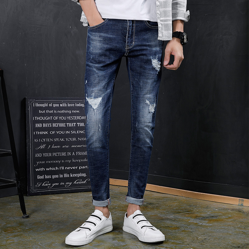 version coreenne mince de nouveaux jeans pour hommes dete pieds elastiques sauvages jeunes hommes de la personnalite de la tendance