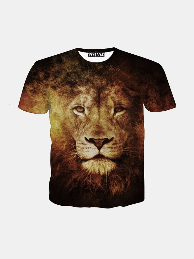 Mens decontracte ete 3D Lion imprime manches courtes T shirt drole a manches courtes