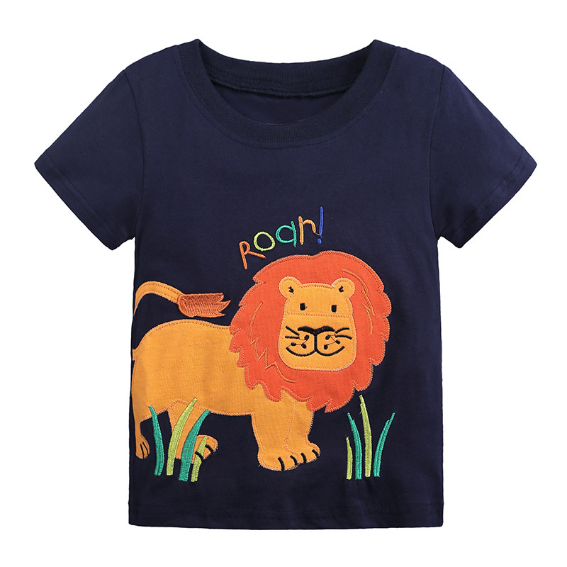 T shirt a imprime de lion a manches courtes pour garcon de 1 a 7 ans