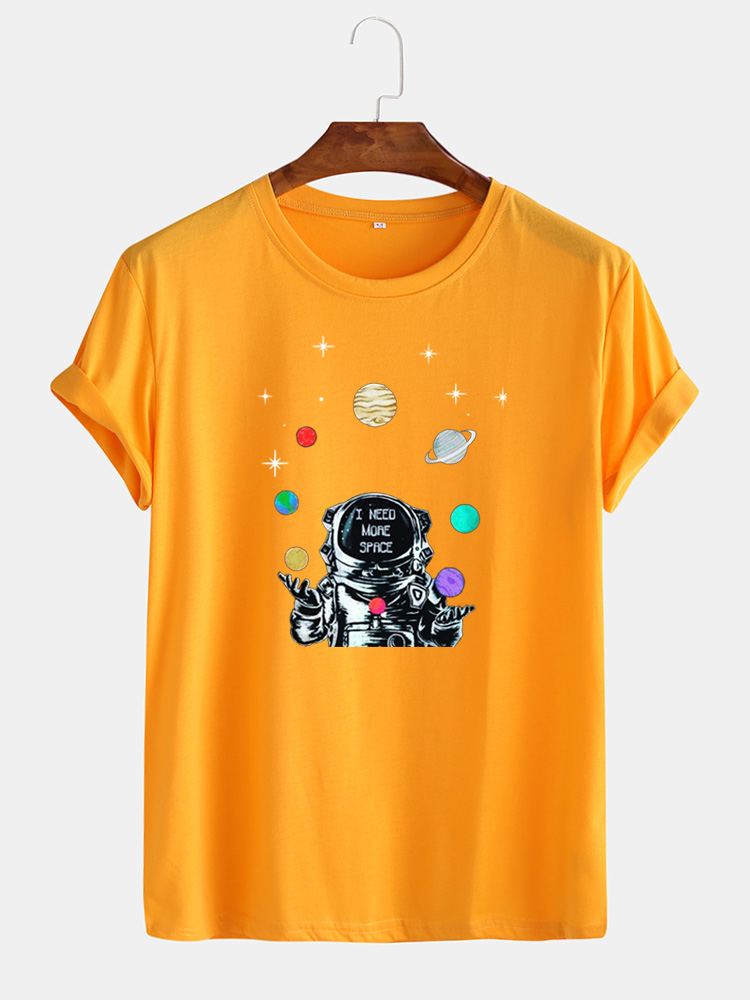 Bild von Herren Baumwolle Astronaut Druck Rundhals Freizeit Kurzarm T-Shirts