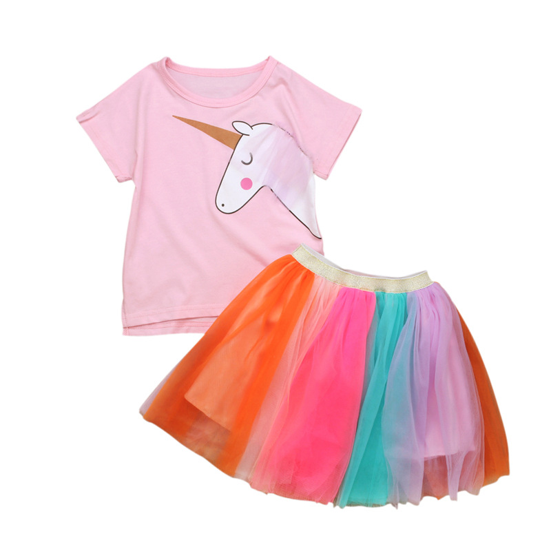T shirt Top Cute Animal Toddler Filles Colorful Jupe Tutu Dentelle Enfants Tenues Pour 2A 9Y