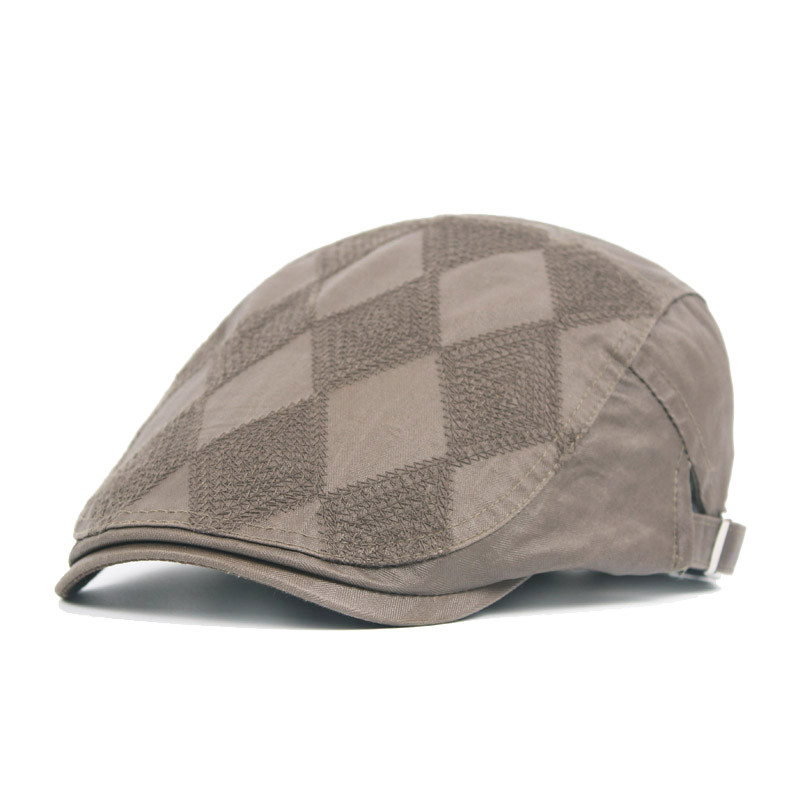 Hommes Cotton Grid Plaid Beret Cap Buckle reglable Casual Paper Boy Cabbie Gentleman Hat