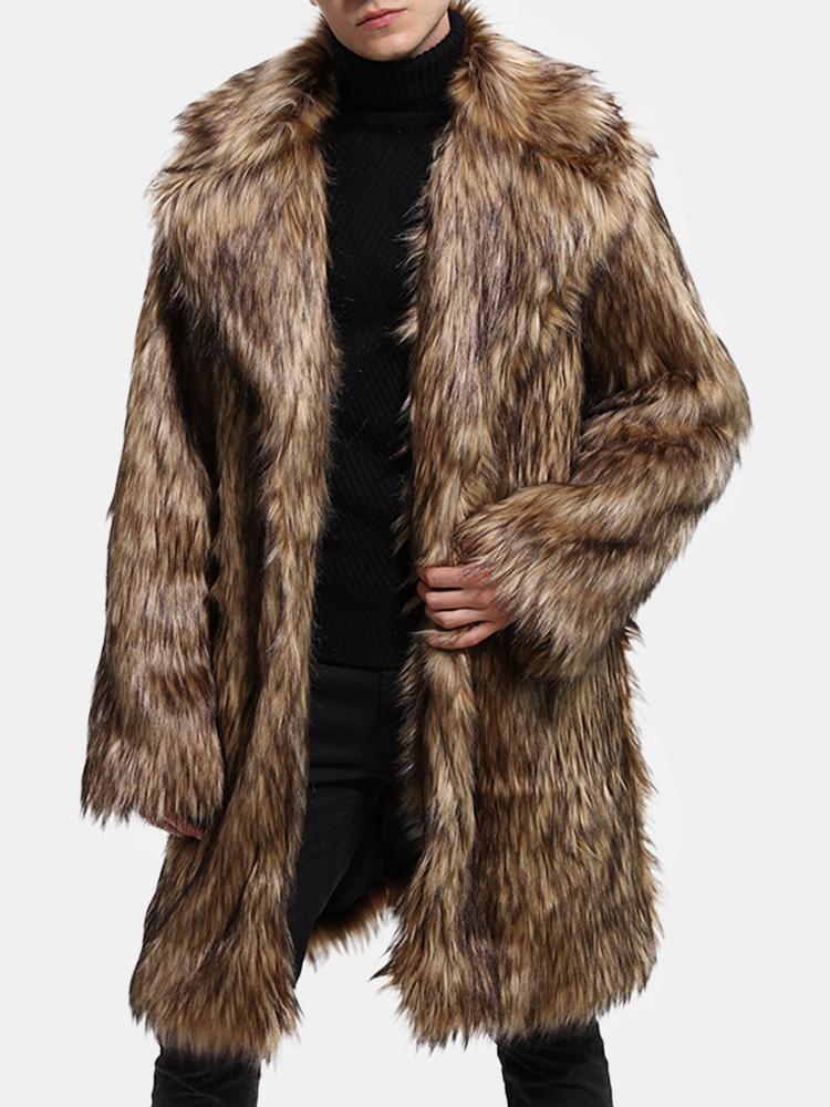 Trench coat en fausse fourrure pour homme hiver chaud mi long col tailleur veste decontractee