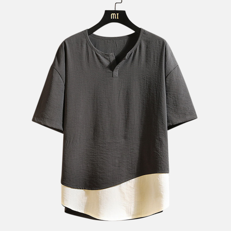 T shirt en lin en coton pour hommes Vintage Patchwork T shirt en lin de style estival chinois