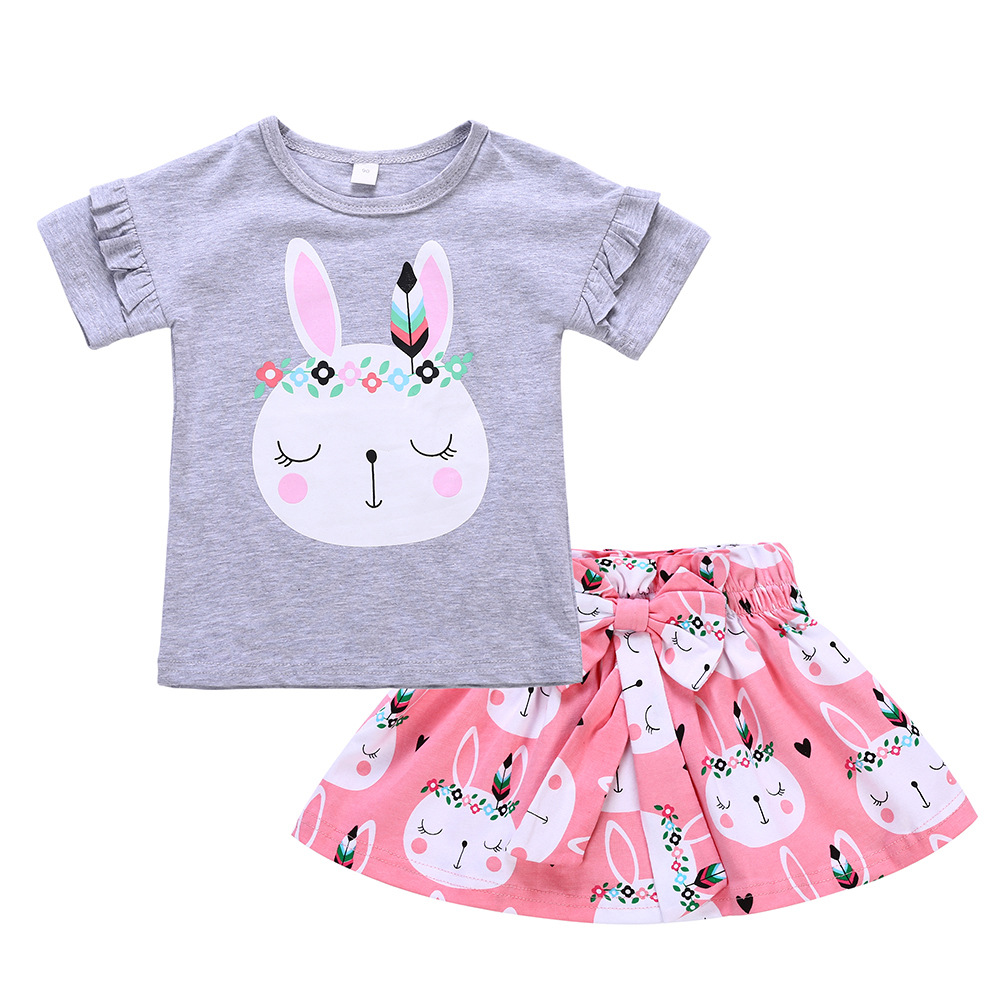 Lapin Lapin Imprime Toddler Girls Shirt Jupe Summer Set Pour 1Y 5Y