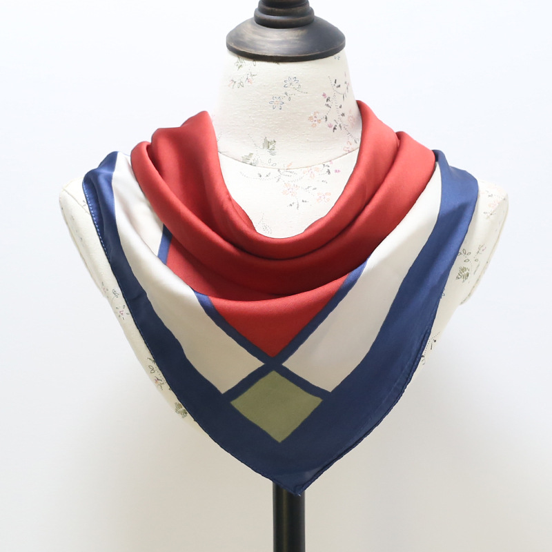 Fashion Women Vintage Geometric Silk Small Kerchief Simple Lattice Stripe Petite echarpe mince carree
