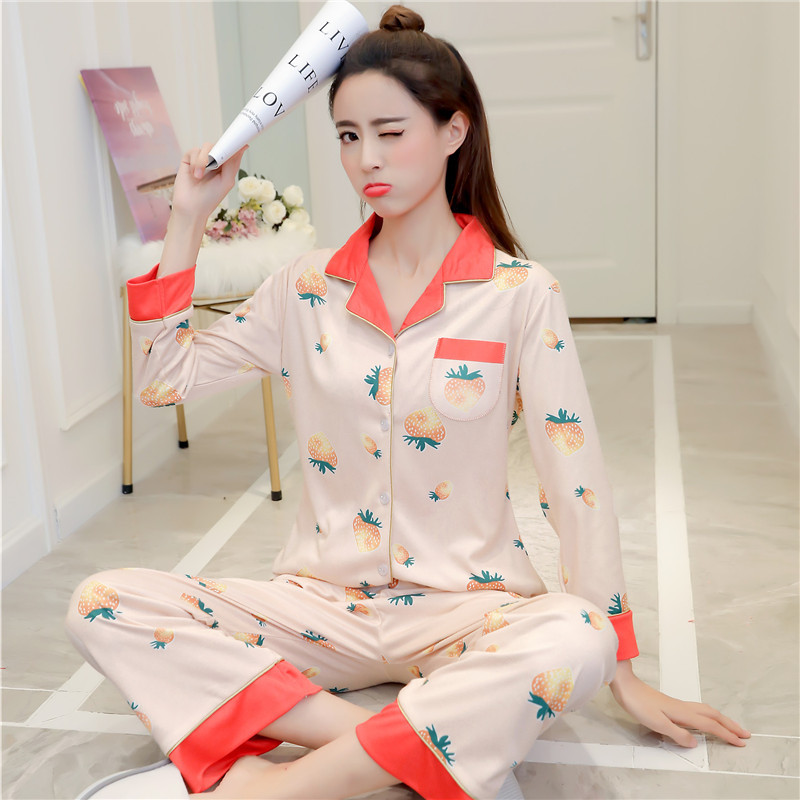 Pyjama en soie douce bande dessinee costume de service a domicile fraise mignon 