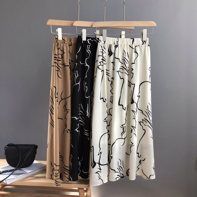 Mousseline de soie imprime cordon taille maxi jupes jupe de plage