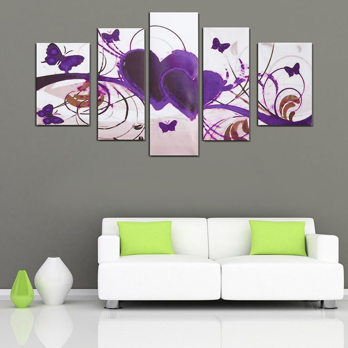5PCS Frameless Purple Heart Love Modern Resume Toile Wall Decor