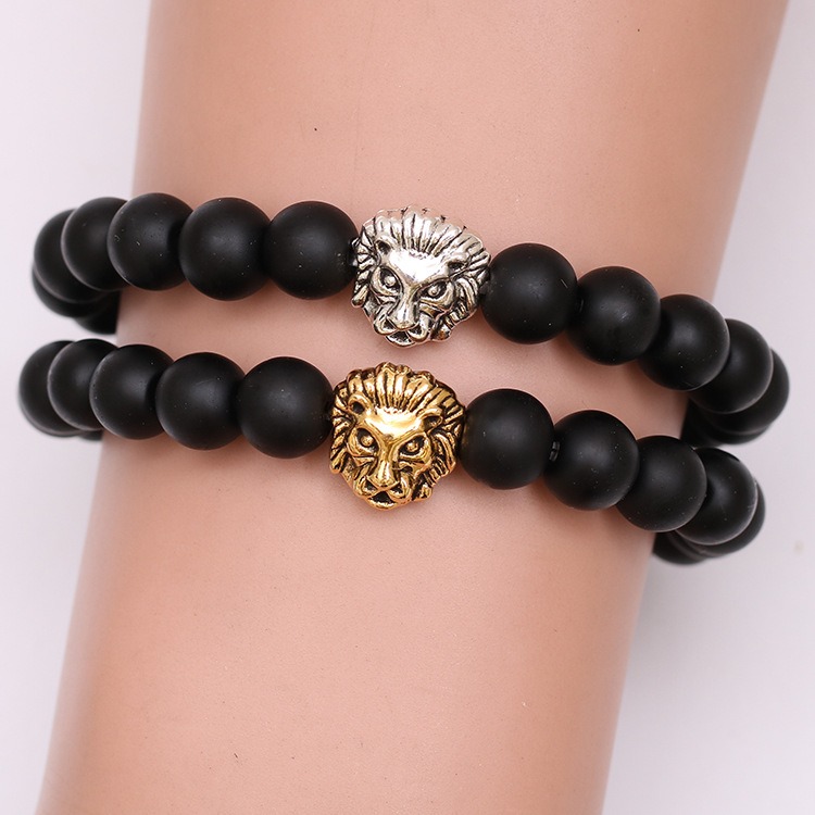 Bracelet Coeur de Lion Ethnique Matiere Perles Noires Bracelet Homme Bracelet Perle Bouddha