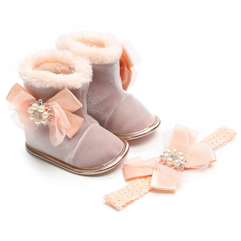 Bowknot Patch Baby Infant Girls Bottes d'hiver pour les 0-12 mois