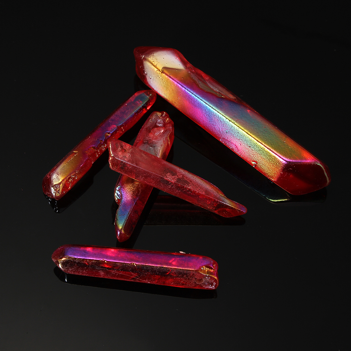 Bricolaje de cristal de joyería de titanio de revestimiento Aura rojo Lemurian semillas de cuarzo punto de cristal
